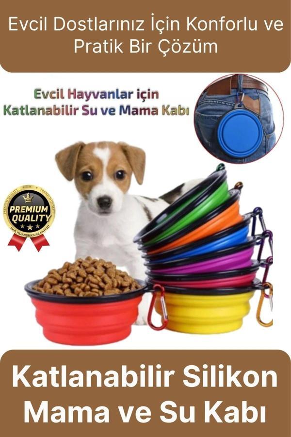 Özel Üretim Portatif Pratik Renkli Silikon Kancalı Katlanabilir Evcil Hayvan Kedi Köpek Mama Su Kabı - Image 1