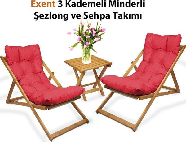 Exent 3 Kademeli Minderli Şezlong ve Sehpa seti-KIRMIZI - Image 1