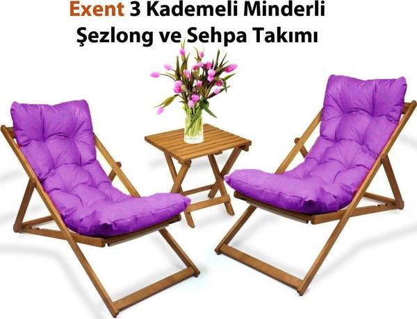 Exent 3 Kademeli Minderli Şezlong ve Sehpa seti-MOR - Image 1