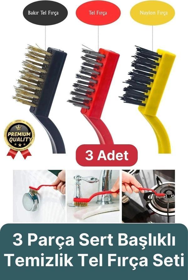 Çok Amaçlı Bakır Naylon Yağ Çıkarma Aspiratör Ocak Lavabo Fırın Detaylı Temizlik Tel Fırça 3 Parça - Image 1