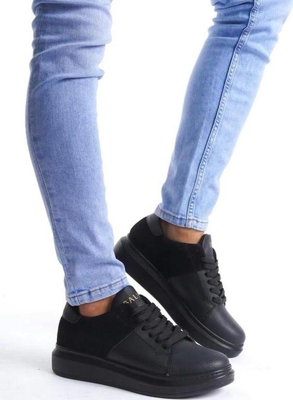 SLW151 Boost Bağcıklı Cilt Süet Erkek Günlük Sneaker Ayakkabı CSST - Siyah - Image 1