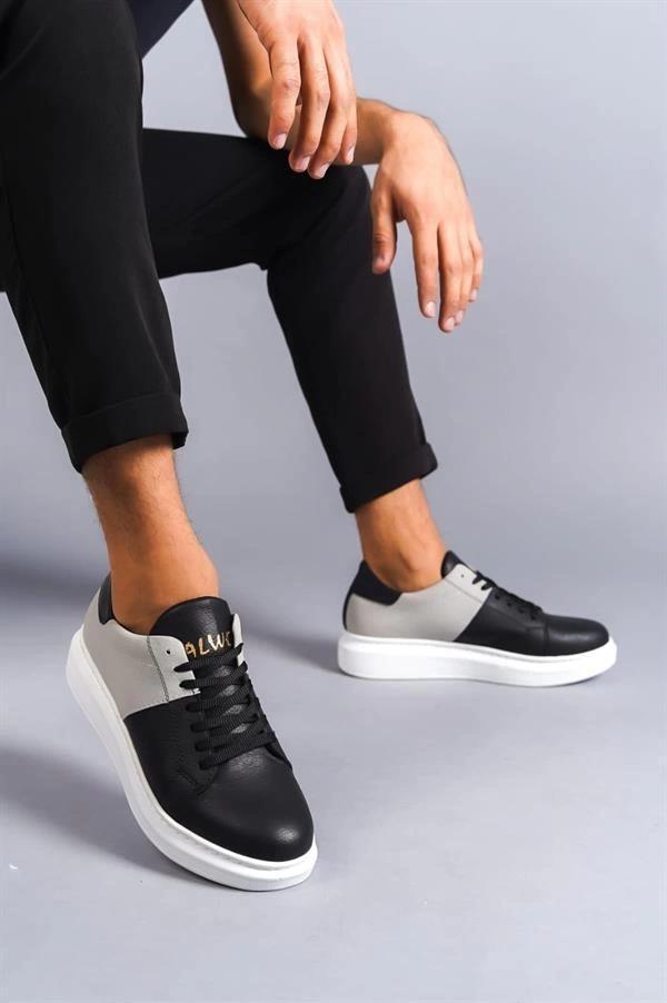 SLW151 Boost Bağcıklı Cilt Süet Erkek Günlük Sneaker Ayakkabı CSBT - Siyah/Gri - Image 1