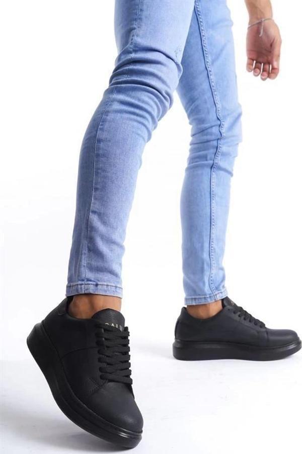 SLW151 Boost Bağcıklı Cilt Erkek Günlük Sneaker Ayakkabı CST - Siyah - Image 1