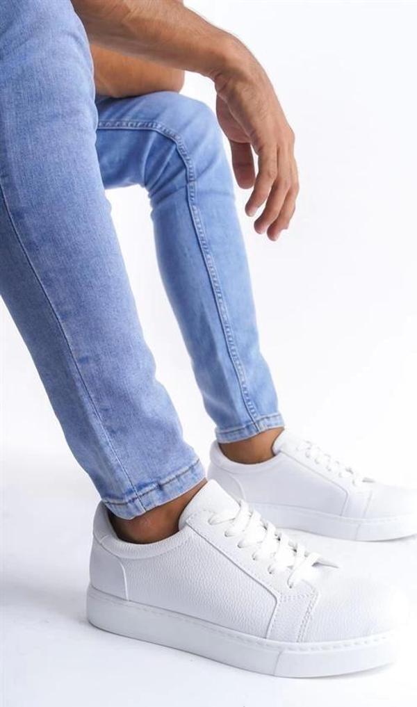 SLW165 Elite Bağcıklı Cilt Erkek Günlük Sneaker Ayakkabı CBT - Beyaz - Image 1