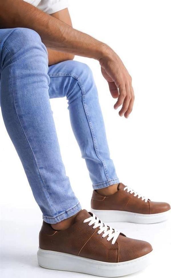 SLW151 Boost Bağcıklı Cilt Erkek Günlük Sneaker Ayakkabı CBT - Taba - Image 1