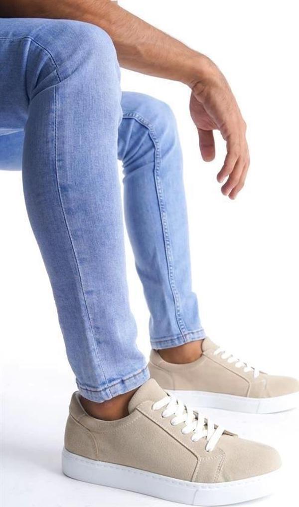 SLW165 Elite Bağcıklı Süet Erkek Günlük Sneaker Ayakkabı SBT - Krem - Image 1