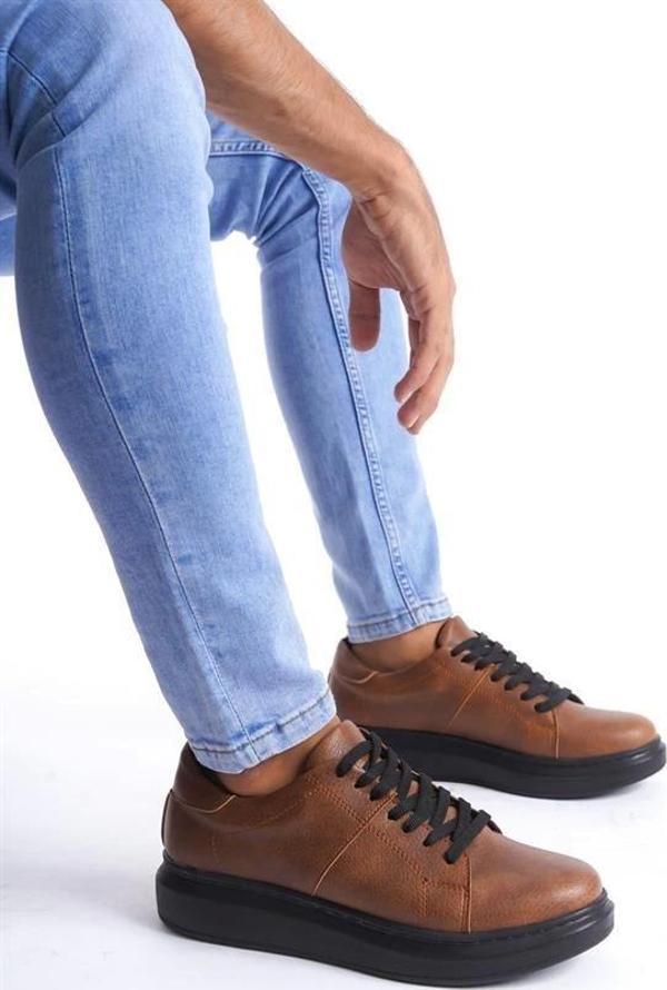 SLW151 Boost Bağcıklı Cilt Erkek Günlük Sneaker Ayakkabı CST - Taba - Image 1
