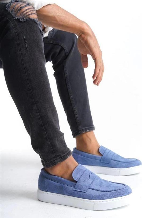 SLW180 Estilo X Bağcıksız Süet Erkek Günlük Spor Klasik Ayakkabı SBT - Mavi - Image 1