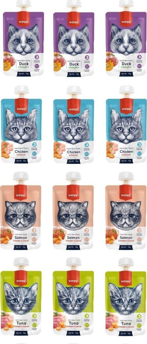 Wanpy 4 Çeşit Karma Kedi Et Ezmesi 90 Gr. X 12 Adet - Image 1
