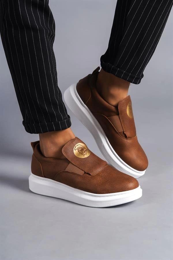 SLW161 Hippo Bağcıksız Cilt Erkek Günlük Sneaker Ayakkabı CBT - Taba - Image 1