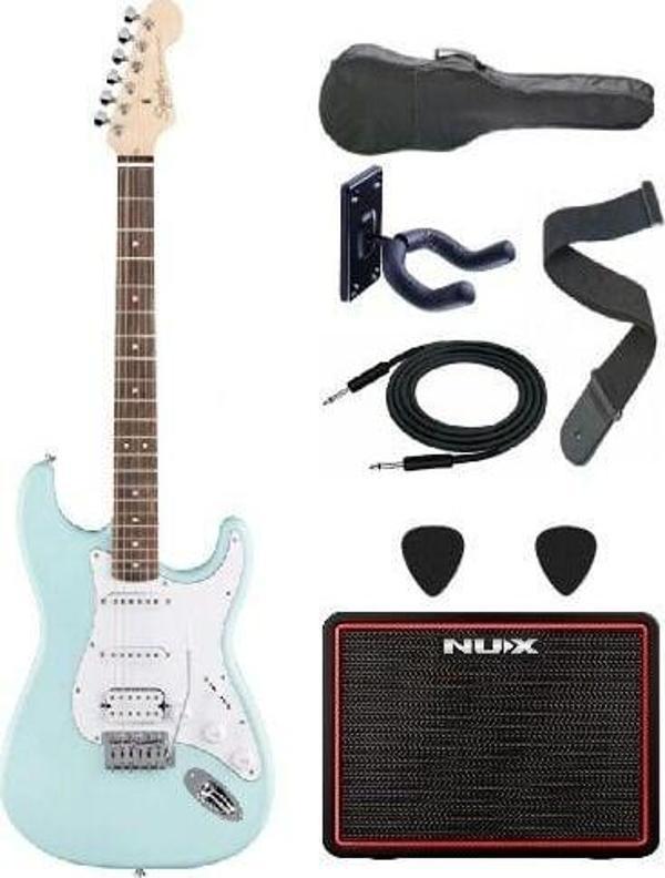 Squier Debut Stratocaster HSS Daphne Blue Elektro Gitar Seti – NUX Mighty Lite BT MKII Amfili - Image 1