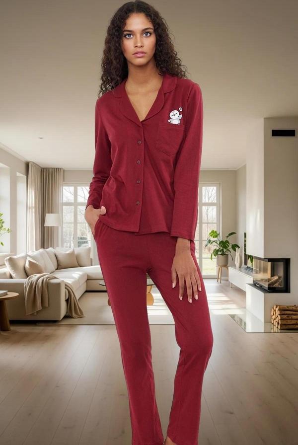 Rahat ve Şık %100 Pamuklu Pijama Takımı Penguen Desenli Görünüm Günlük Kullanım İçin - Image 1