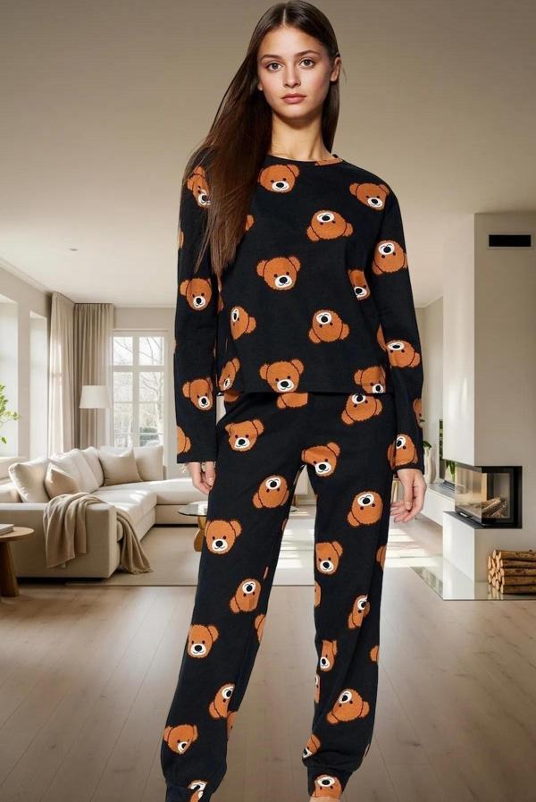 Rahat %100 Pamuk Ayıcıklı Pijama Takımı Uzun Paça Boru Kaliteli İşçilik Zarifane Tasarım - Image 1