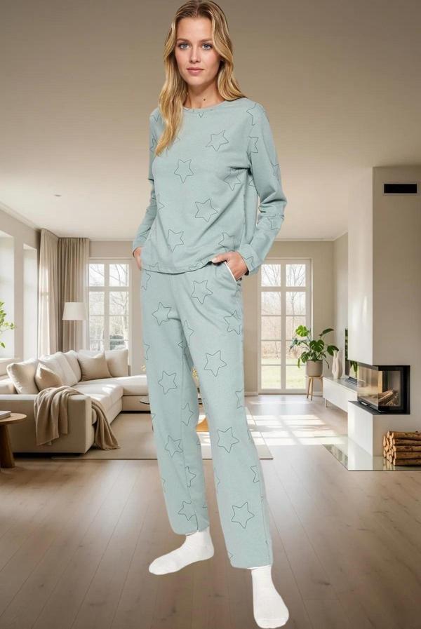 Yumuşak Pamuklu Yıldızlı Pijama Takımı Regular Kalıp Uzun Ömürlü Yüksek Kalite - Image 1