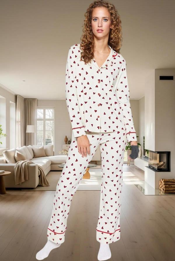 Pamuklu Kalpli Pijama Takımı Regular Kalıp Uzun Kollu Kışlık Trend Tasarım Dayanıklı Malzeme - Image 1