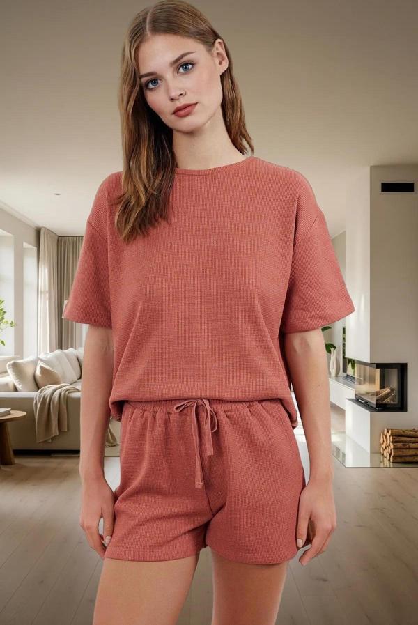 Yazlık Pijama Takımı Waffle Kumaş Örme Rahat Kalıp 2'li Mükemmel Uyum Konforlu Kesim - Image 1