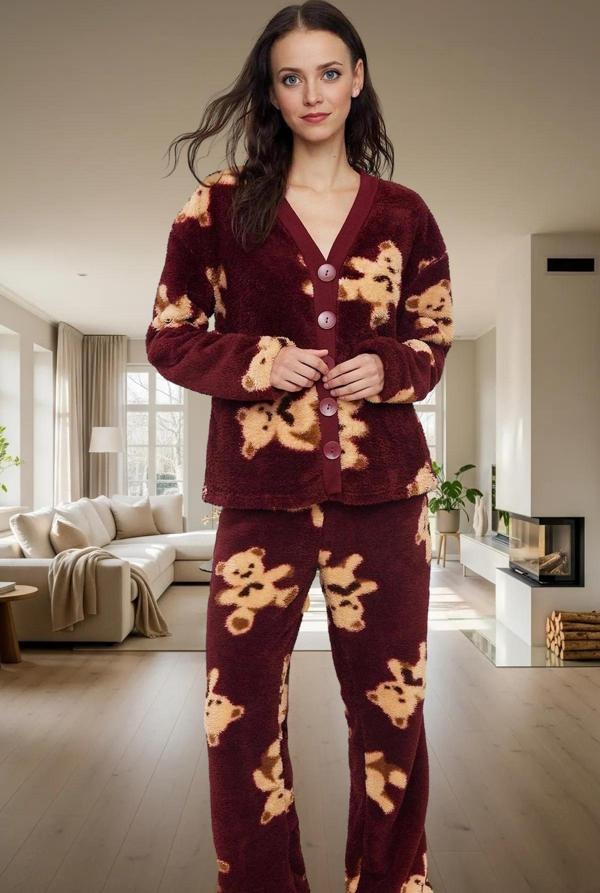 Yumuşak Wellsoft Kumaşlı Kışlık Pijama Takımı Renk Ayıcıklı Desen Mükemmel Uyum Rahat Ve Şık - Image 1