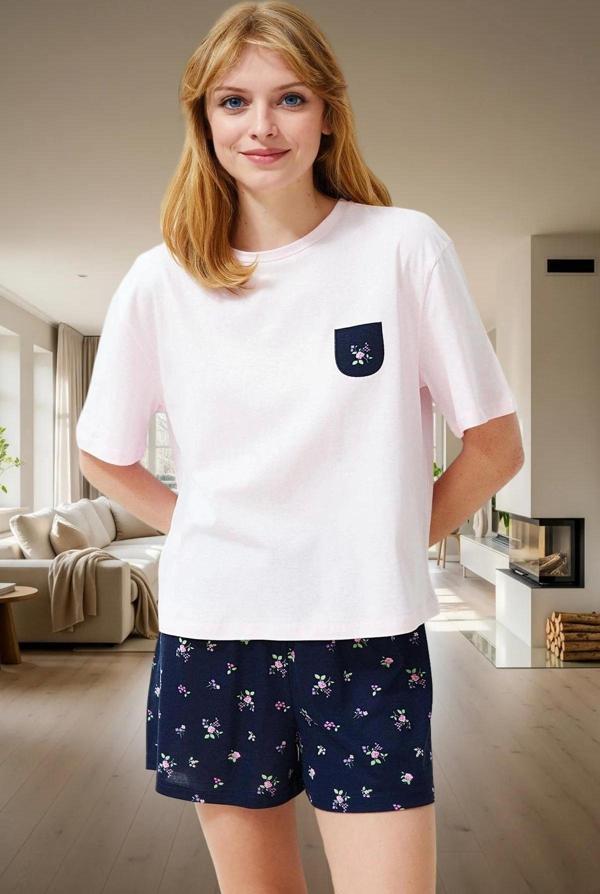 Çiçekli Viskon Örme Pijama Takımı Rahat ve Şık Yaz Uykusu Özel Tasarım Profesyonel Görünüm - Image 1