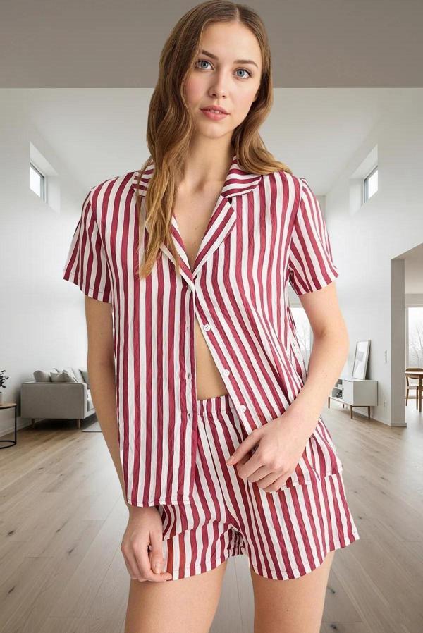 Rahat Kesim Çizgili Pijama Takımı %80 Viskoz Dokuma Kumaş Özel Tasarım Mükemmel Uyum - Image 1