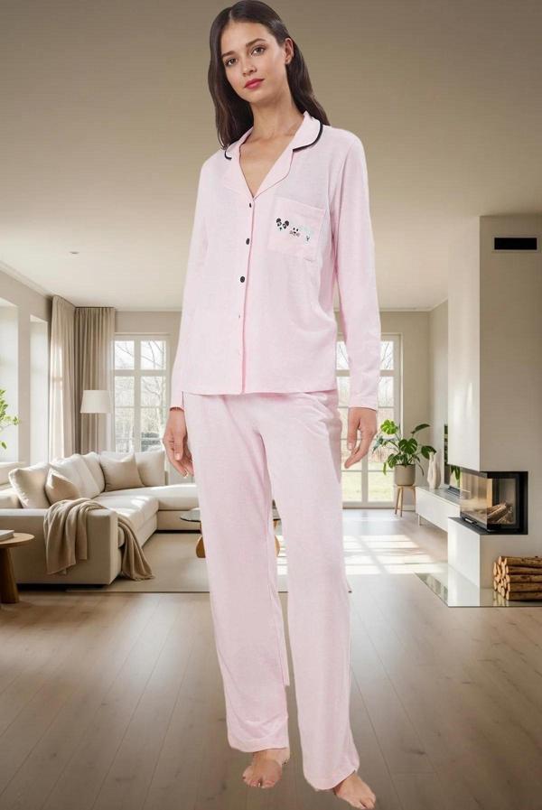 Rahat Ev Giyim Pijama Takımı Pamuklu Regular Boru Paça Uzun Kollu Mükemmel Uyum - Image 1
