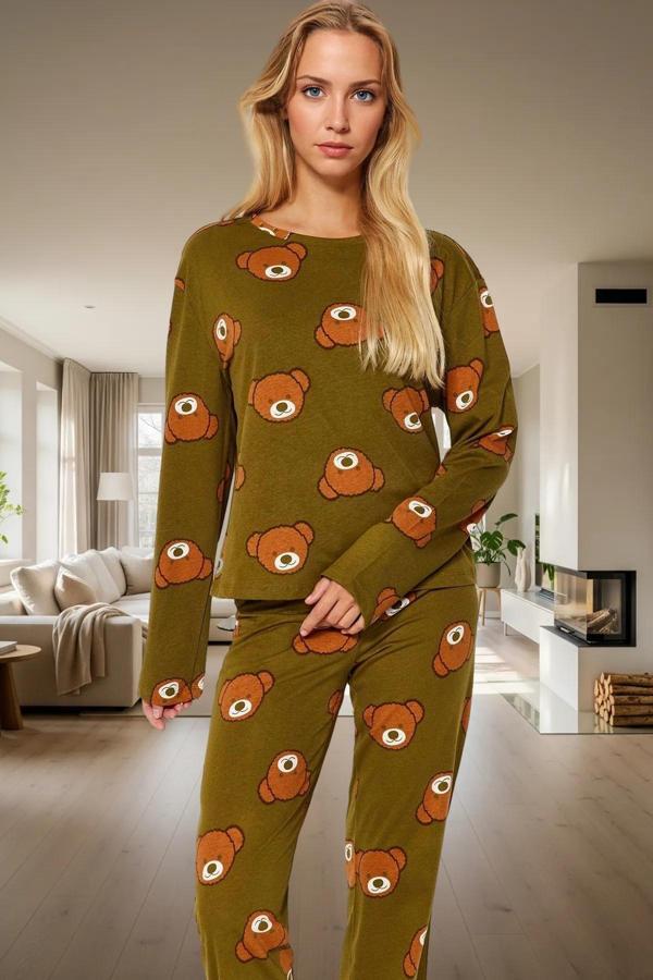 Rahat %100 Pamuk Ayıcıklı Pijama Takımı Uzun Paça Boru Kaliteli İşçilik Zarifane Tasarım - Image 1