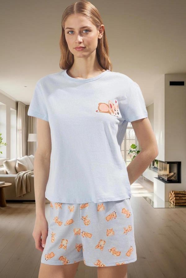 Hayvan Desenli Rahat Yazlık Kısa Kollu Pijama Takımı Regular Kalıp Profesyonel Görünüm - Image 1