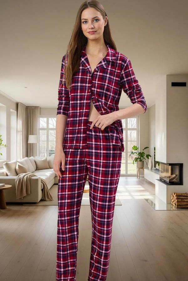 Evde Rahatlık İçin Ekose Desenli Örme Pijama Takımı Uzun Paça Kol Modern Stil Özenle Seçilmiş - Image 1