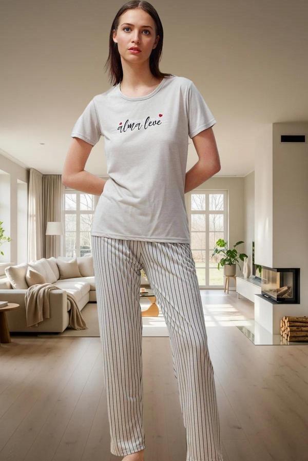 Rahat Kesim 2li Pijama Takımı Örme Kumaş Çizgili Desen Seçkin Malzeme Premium Kalite - Image 1