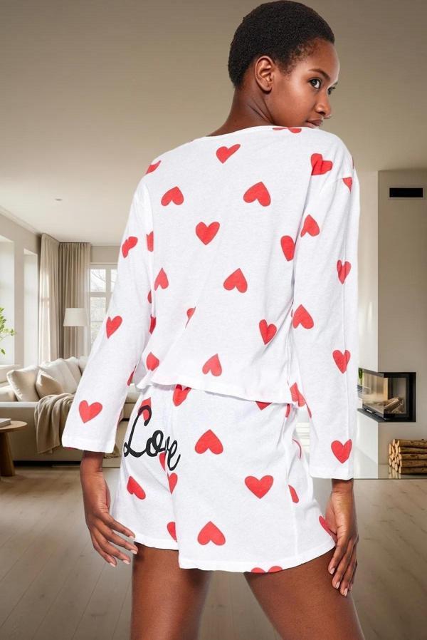 Pamuklu İpliği Boyalı Kalpli Pijama Takımı Rahat ve Şık Homewear Özel Tasarım - Image 1