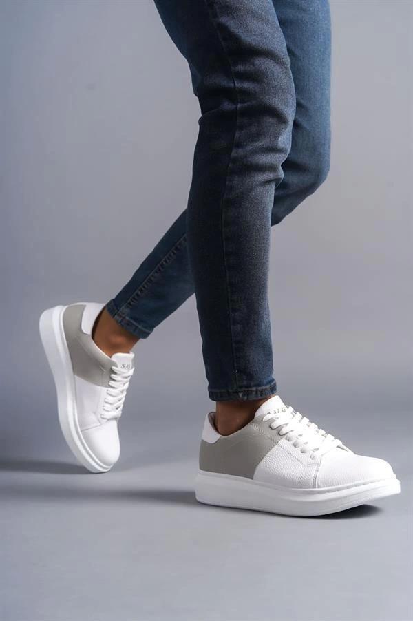 SLW151 Boost Bağcıklı Cilt Süet Erkek Günlük Sneaker Ayakkabı CSBT - Beyaz/Gri - Image 1