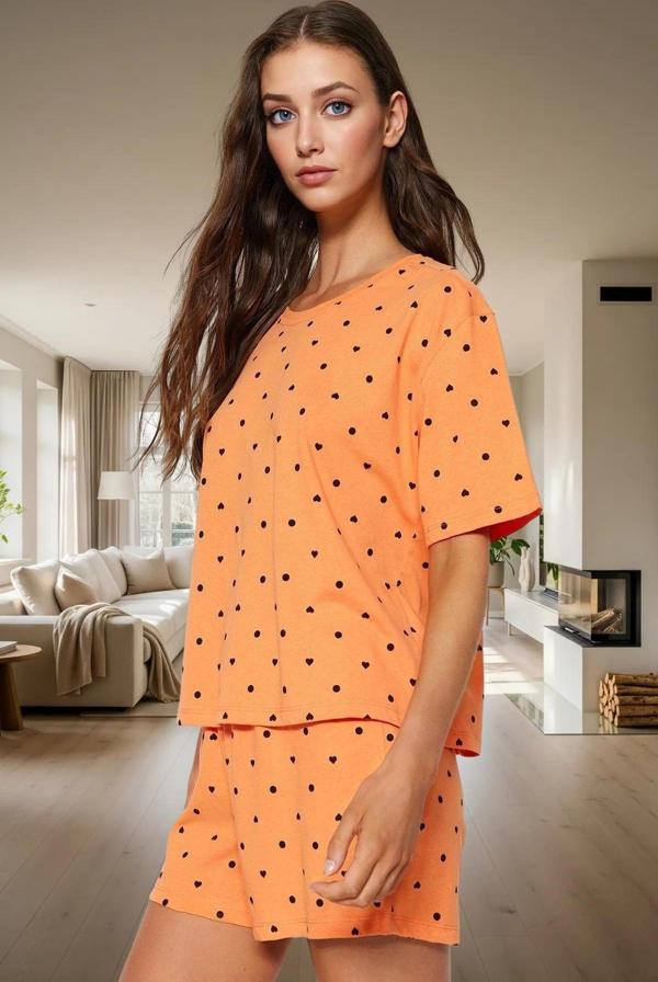 Puantiyeli Kalpli Pamuklu Pijama Takımı Rahatlık ve Şıklık Bir Arada Dayanıklı Malzeme - Image 1