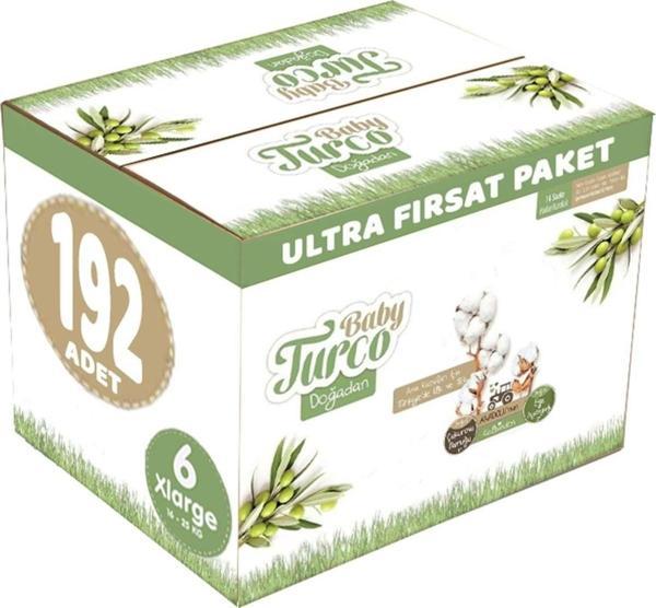 Baby Turco Bebek Bezi Doğadan Beden:6 (16-25kg) Xlarge 192 Adet Süper Aylık Pk - Image 1