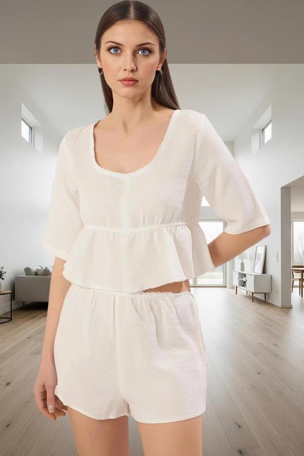 Rahat Müslin Pijama Takımı %100 Pamuk Yazlık Lounge Seti Zarifane Tasarım Dayanıklı Malzeme - Image 1