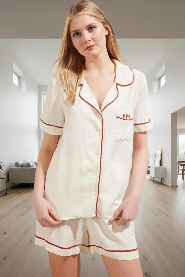 Viskoz Pijama Takımı Yazlık Şortlu Rahat Biyeli Detaylar Dayanıklı Malzeme Kaliteli İşçilik - Image 1