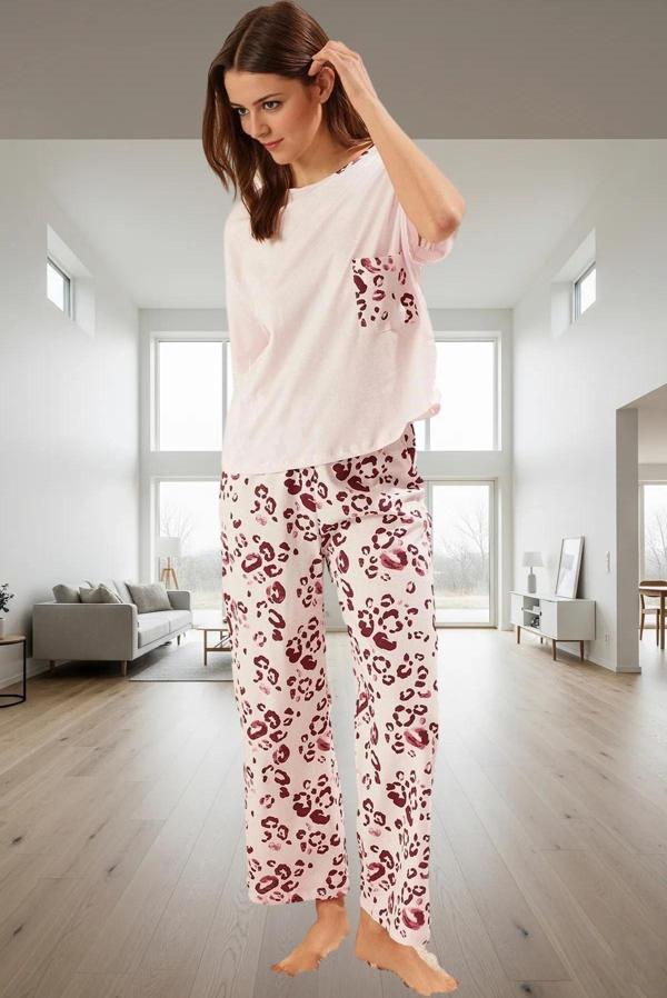 Leopar Desenli Pamuk Pijama Takımı Rahatlık ve Stil Bir Arada Özel Tasarım Kaliteli İşçilik - Image 1