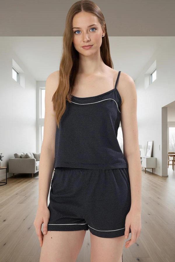 Rahat ve Şık Çizgili Örme Pijama Takımı Yaz Mevsimi İçin İdeal Özenle Seçilmiş - Image 1
