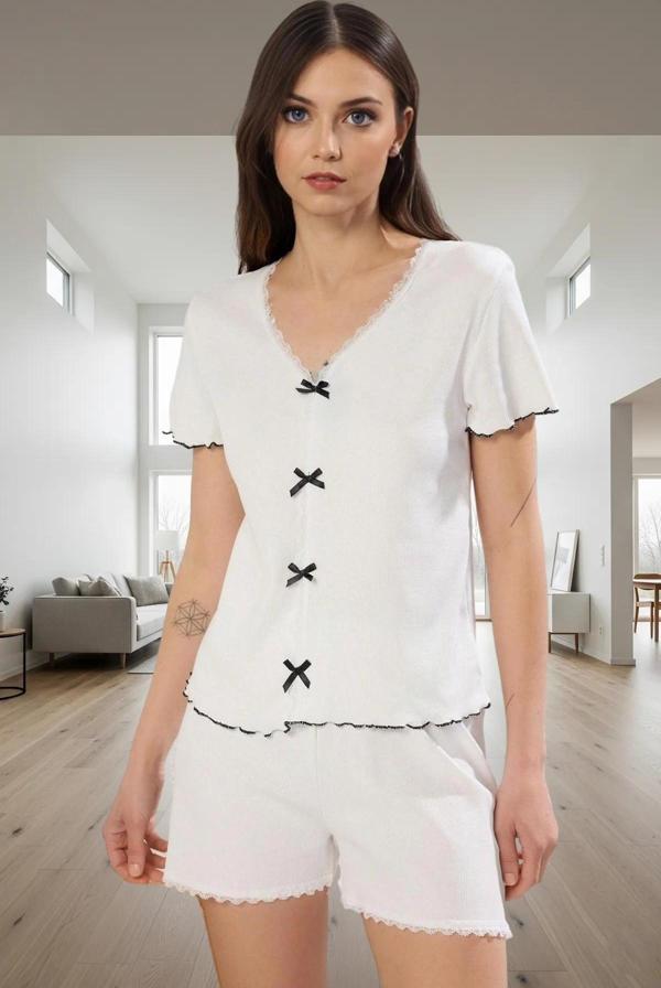 Rahat ve Şık Pijama Takımı Pamuklu Örme Kumaş Dantel Detaylı Premium Kalite Konforlu Kesim - Image 1