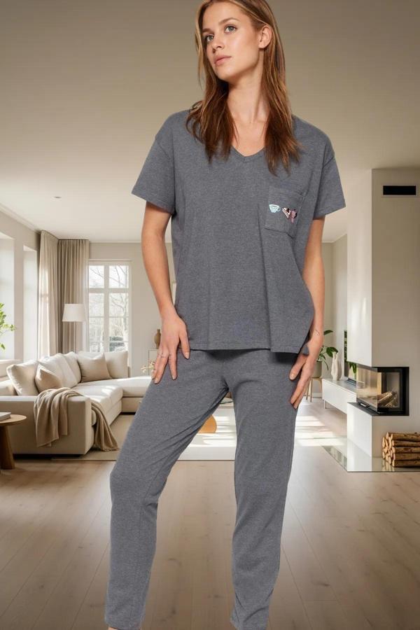 Nefes Alan Pamuklu Pijama Takımı Regular Kalıp Cep Detaylı Yüksek Kalite - Image 1