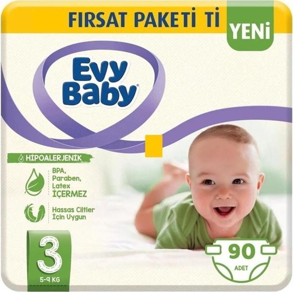 Evy Baby Bebek Bezi 3 Beden Yenidoğan Fırsat Paketi 90 Adet - Image 1