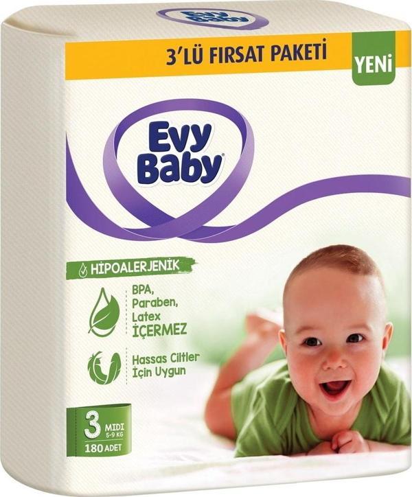 Evy Baby Bebek Bezi 3'lü Fırsat Paketi 3 Numara 180 Adet - Image 1