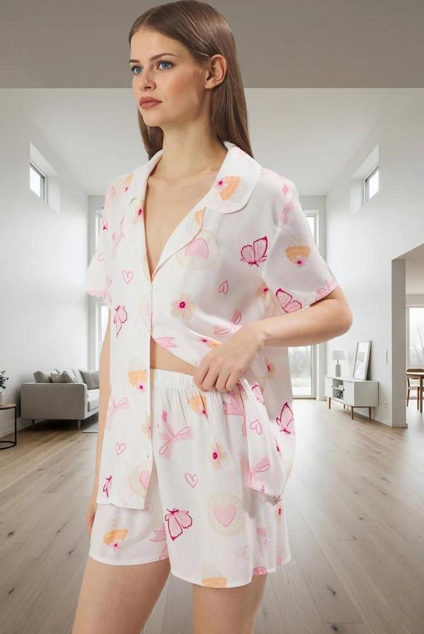 Rahat Baskılı Viskoz Pijama Takımı; Şortlu Kısa Kollu Çok Yüksek Kalite Konforlu Kesim - Image 1