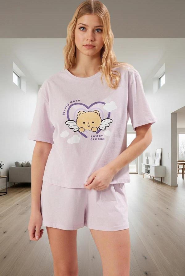 Yazlık %100 Pamuk Pijama Takımı Ayıcıklı Şortlu Tasarım Rahat Kesim Trend - Image 1