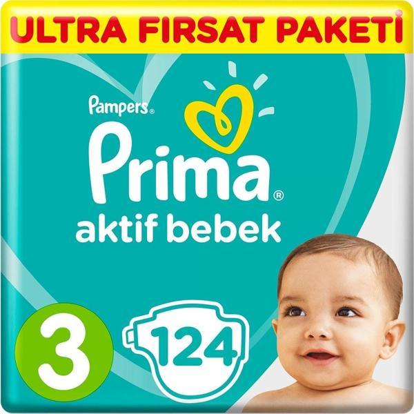 Prima Bebek Bezi Aktif Bebek 3 Beden 124 Adet Midi Ultra Fırsat Paketi - Image 1