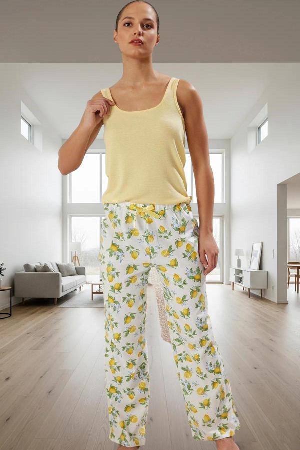 Nefes Alan Örme Pijama Limon Desenli Atlet ve Boru Paça Pantolon Rahat Kullanım Trend Tasarım - Image 1