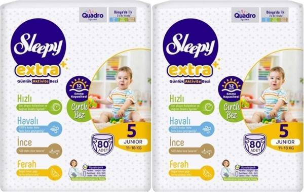 Sleepy Bebek Bezi Extra Beden:5 (11-18kg) Junior 160 Adet (4 Lü Jumbo Pk Serisi) (2pk*80) - Image 1
