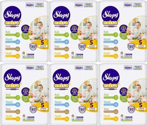 Sleepy Bebek Bezi Extra Beden:5 (11-18kg) Junior 480 Adet (4 Lü Jumbo Pk Serisi) (6pk*80) - Image 1