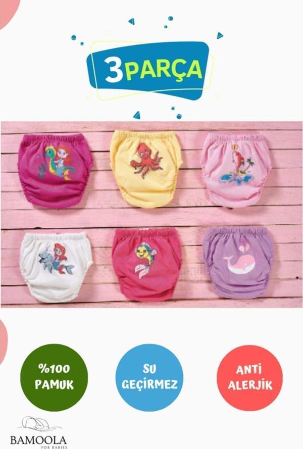Bamoola 3 Adet Lüx Kız (4 - 5 Yaş) Çocuk Alıştırma Külodu Sızdırmaz (Renk Ve Desenlerde Farklılık Olabilir) - Image 1
