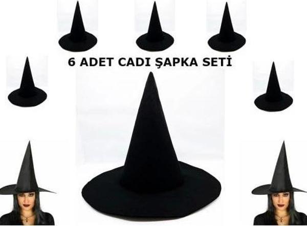 Siyah Cadı Şapkası Keçe Yetişkin Boy 6 Adet - Image 1