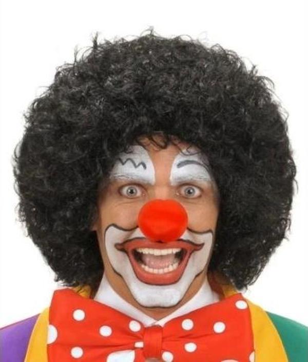 Siyah Kıvırcık Afro Peruk Ve Kırmızı Sünger Burun Seti - Image 1