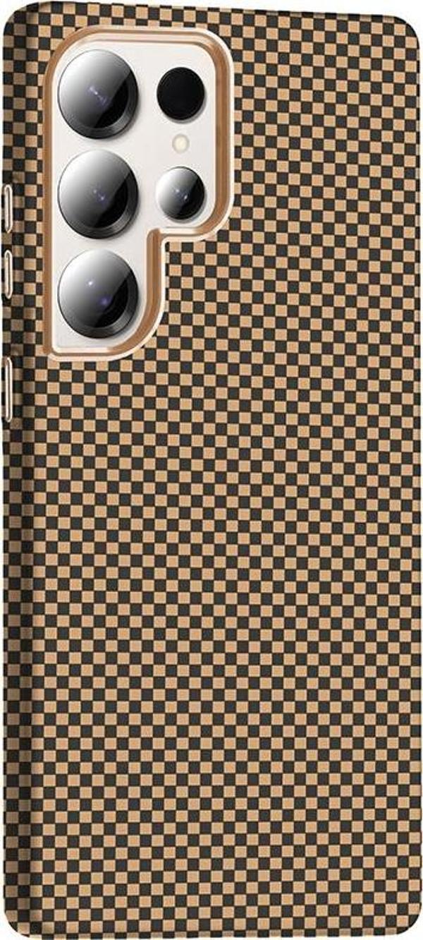 Galaxy S25 Ultra Kılıf M-safe Şarj Özellikli Karbon Fiber Görünümlü Gros Kapak Desert Titanyum - Image 1
